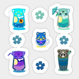 Cat boba tea cute kawaii drinks blue and turquoise Sticker